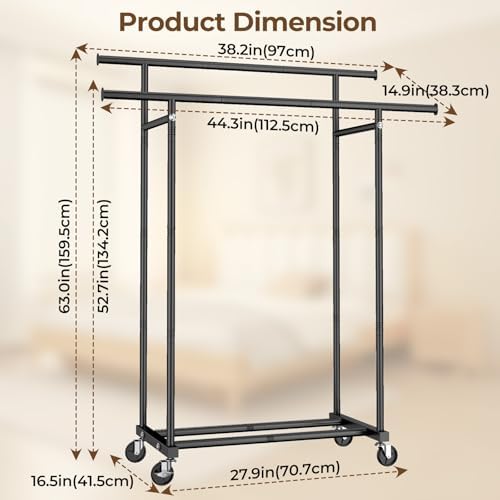 hyseyy double rods clothes rack, rolling clothing rack on a desk or shelf