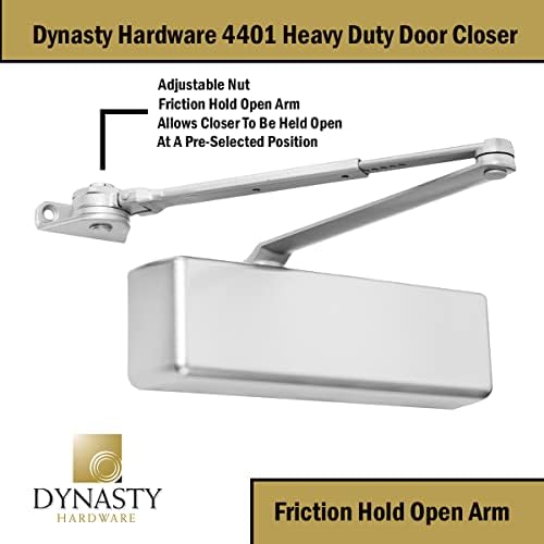 dynasty 4401 series door closer, sprayed aluminum, spring showing dimensions