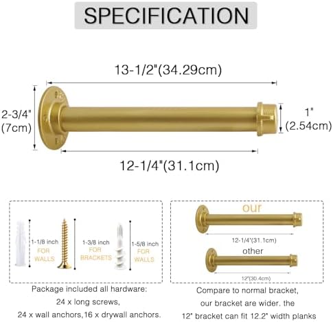 ovov gold industrial pipe shelf brackets heavy duty, side view
