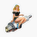STICKY DUDE - Sexy Pin Up Girl Spark Plug Vinyl Sticker, 5 Inches - Waterproof Motorcycle Tool Box Bikers Laptop Wall Car Bumper Decal
