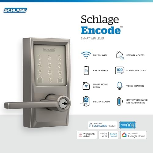 schlage encode smart wifi lock, lever handle, camelot shown in use