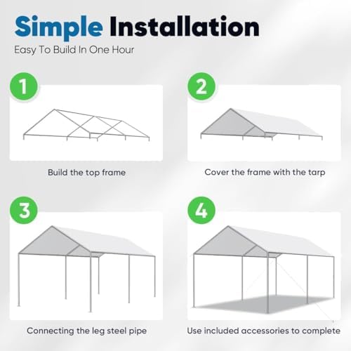 quictent 10x15 ft heavy duty car canopy galvanized, package contents
