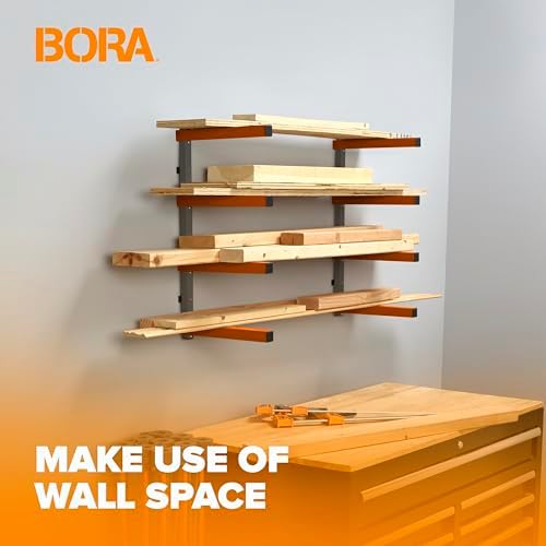 bora wood rack 4-level heavy duty lumber storage showing dimensions