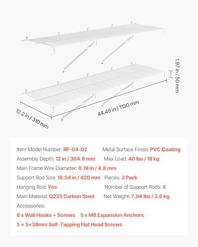vevor wire shelf kit, 4 ft, set of, close-up detail