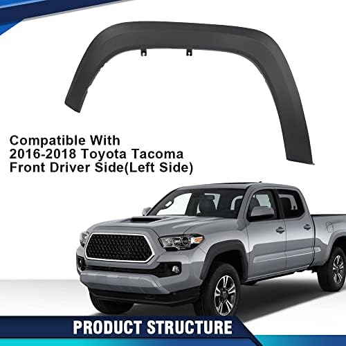 PIT66 Front Left Fender Flare Compatible with Toyota Tacoma 2016-2021 Left Driver Side Wheel Arch Molding, 7587204060, TO1290109