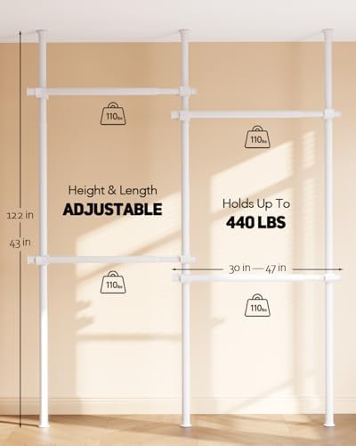 floor to ceiling clothes rack, heavy-duty telescopic garment, close-up detail