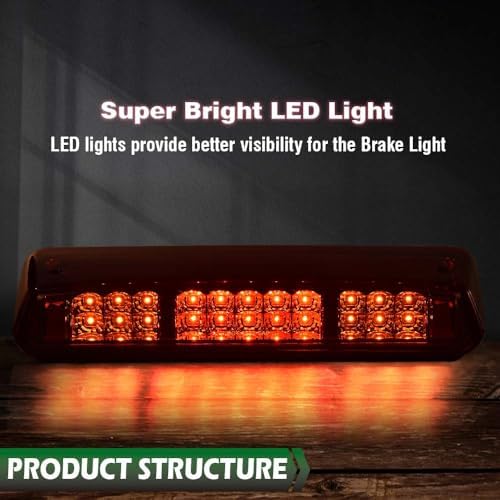 GRAND ORANGE LED 3rd Rear Third Brake Light Compatible with Ford F150 Lobo 2004-2008; Fit Explorer Sport Trac 2007-2010; Fit Lincoln Mark LT 2006-2008, Red Lens Clear Housing