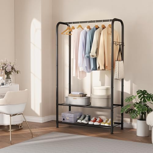singaye wardrobe standing closet clothing rack with shelf, view 9