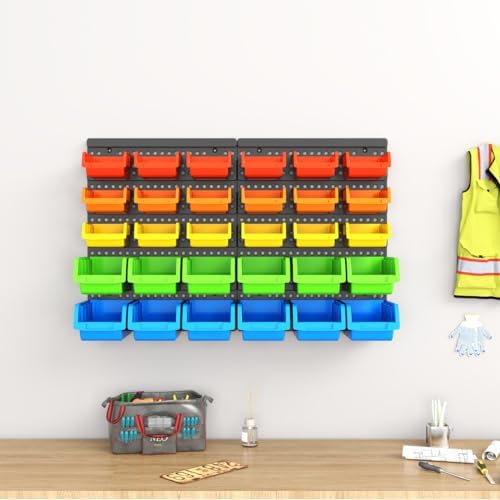 30-bin wall mounted storage bins kit, tool organizer, package contents