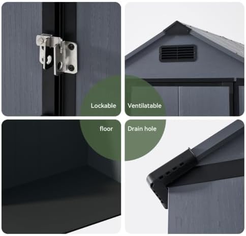 aoxun 4×6 ft all-weather resin storage shed, dark on a desk or shelf