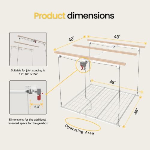 overhead garage storage rack for 10-12ft ceiling, heavy-duty, side view