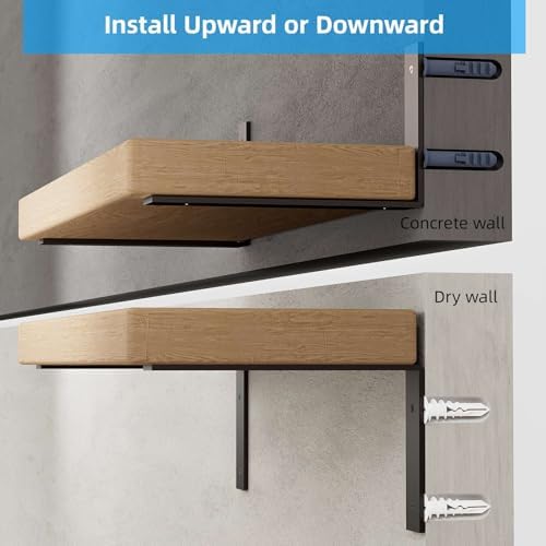 heavy duty 10-inch black shelf brackets, l shelf shown in use
