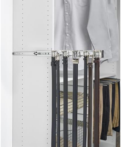 rev-a-shelf sliding belt rack for closets, min opening on a desk or shelf