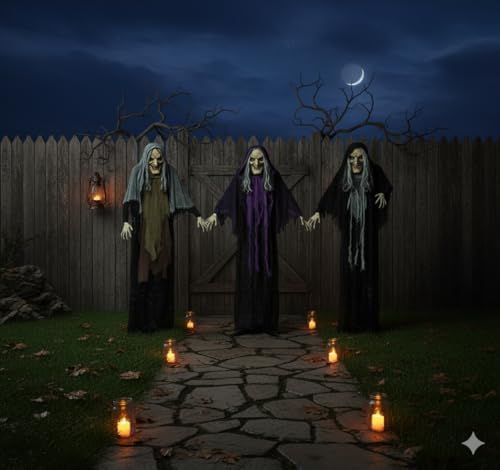 Fun Express Halloween Witches Outdoor Yard Stakes Decor, 3.6ft, 3pc