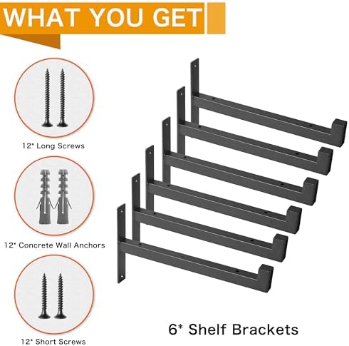 ezydecor 6 pcs heavy duty shelf brackets 13, front angle view