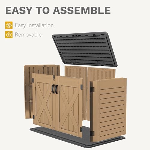 dwvo outdoor storage shed, weatherproof resin, 35 cu showing dimensions