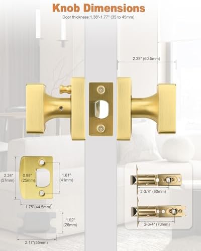 probrico 6 pack gold square door knobs, modern, package contents