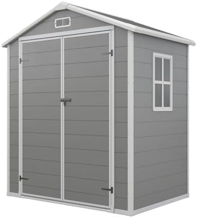 aoxun 6x4 ft outdoor storage shed, outdoor resin on a desk or shelf
