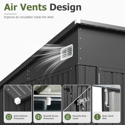 aoxun 7.5'x4' outdoor storage shed with 3 lockable showing dimensions