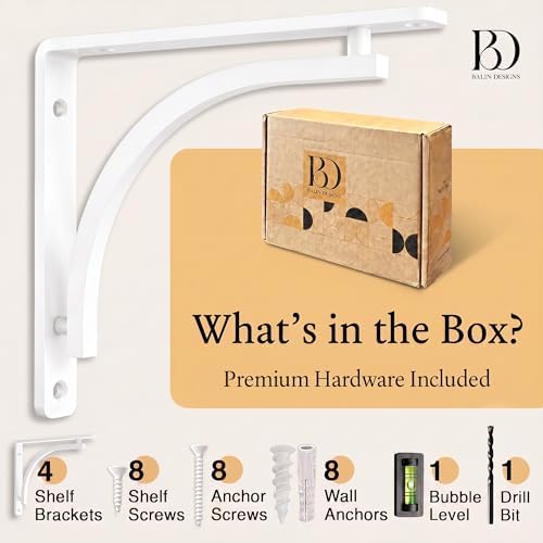 classic white heavy duty shelf brackets 8 inch, close-up detail