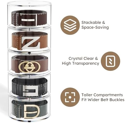 femeli acrylic belt storage organizers for closet 5-layer showing dimensions