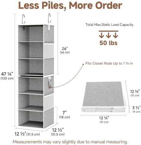 storageworks hanging closet organizer, 6-shelf with 2-in-1 design shown in use