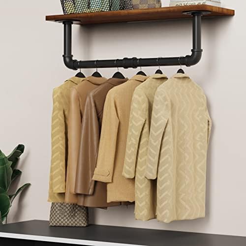 wall mounted clothes rack 31.5in, industrial pipe wall, front angle view