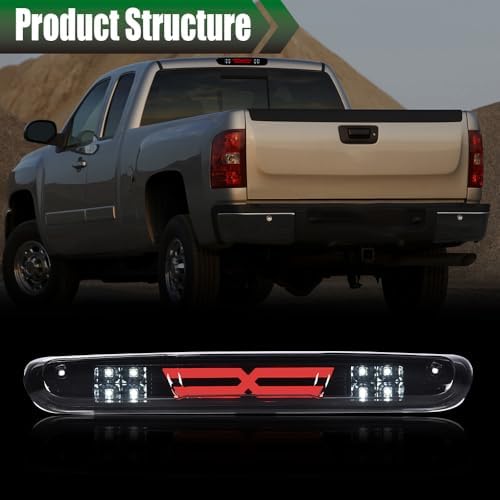 GRAND ORANGE LED 3rd Third Brake Light Compatible with Chevy Silverado/GMC Sierra 2500 3500 & HD Models 2007-2014 Tail Cargo Lamps, Smoky Lens Black Housing