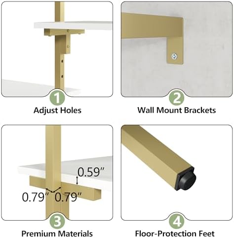 white/gold wall mount clothes rack with 5 hanging on a desk or shelf