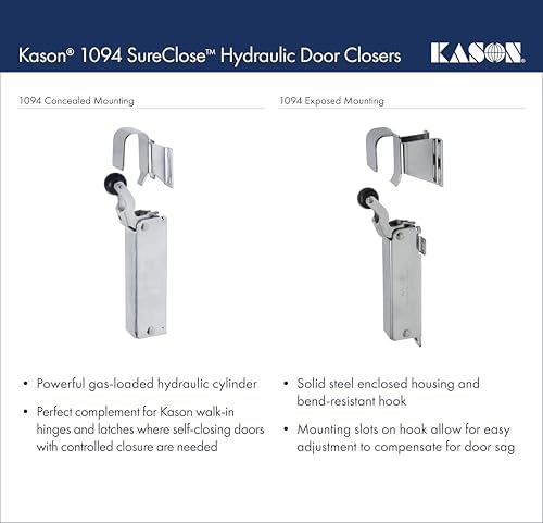 kason 1094 sureclose hydraulic door closer and hook, front angle view