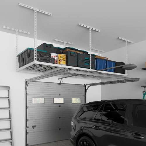 jusgym 3x8ft overhead garage storage rack, 26"-40" height, front angle view