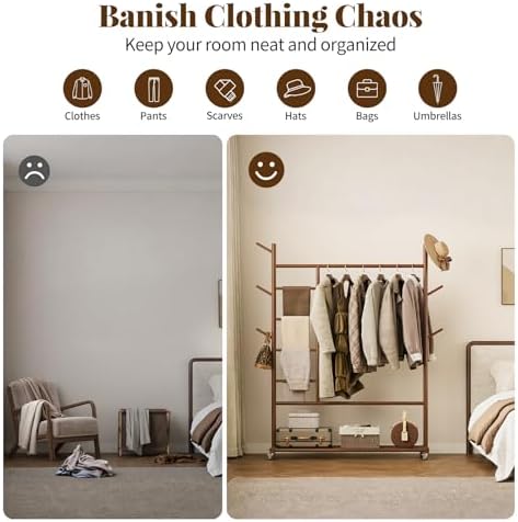 yoobure solid wood clothing rack, 4-in-1 wooden clothes showing dimensions