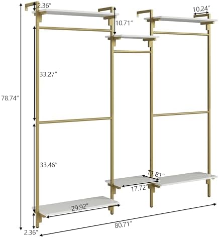 white/gold wall mount clothes rack with 5 hanging shown in use