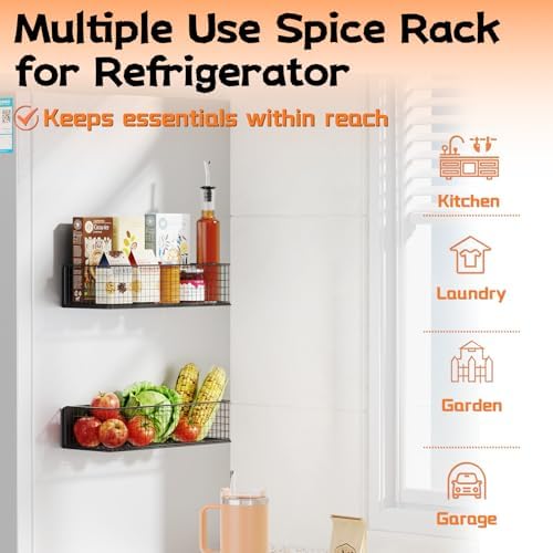 ulibermagnet magnetic baskets fridge organizers, large capacity metal, side view