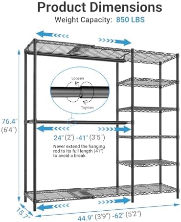 vipek x2 plus expandable heavy duty clothes rack showing dimensions