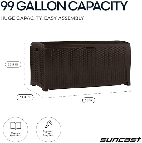 suncast 99 gal wicker resin deck box, storage, close-up detail