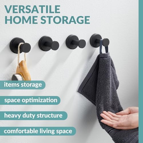 aplusee matte black towel hooks for bathroom storage, front angle view
