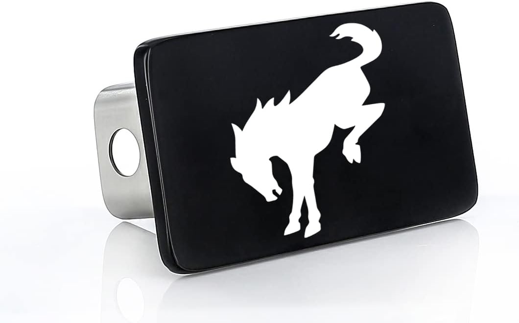 Ford Bronco Horse Logo Black Rectangular Trailer Tow Hitch Cover Plug (2" Inch Post)