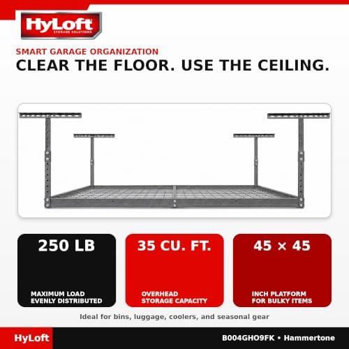 hyloft overhead steel garage storage system, ceiling rack, package contents