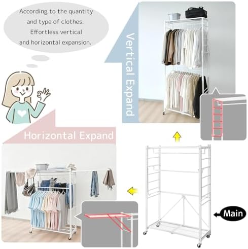 lumizone folding clothing rack with wheels expandable black showing dimensions