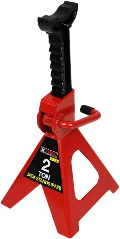 K Tool International 61201 2 Ton Automotive Jack Stands for Garages, Repair Shops, and DIY, Lightweight, 4,000 lbs. Capacity, Heavy Duty Steel Frame, Adjustable Height 10.75"-16.73", Red/Black, Pair
