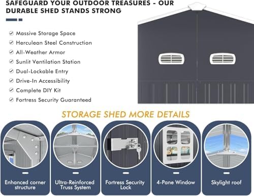 military-grade 13x20 ft metal garage large outdoor storage, close-up detail