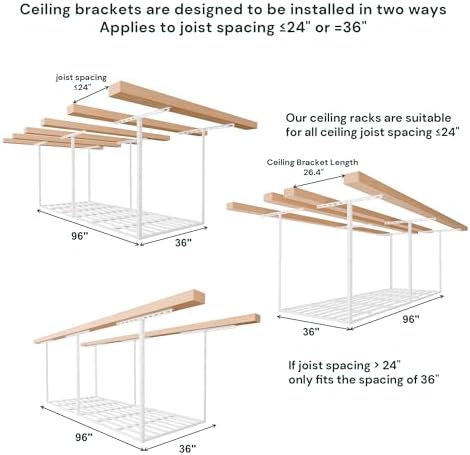 sunsgrove 4x6 overhead garage storage rack organization, adjustable, side view