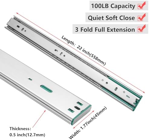 homdiy 10 pairs soft close drawer slides 22 shown in use