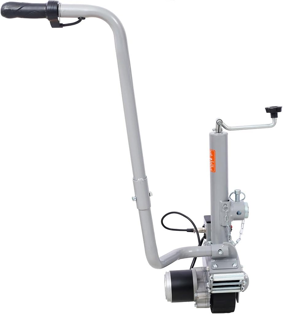 Electric Adjustable Trailer Dolly, 5000 lbs Towing Capacity, Heavy Duty Steel 350W 12V Motorized Jockey with 22 ft/min Moving Speed and 8" Rubber Tire, 12.2-24.8 in Adjustable Clamp Height