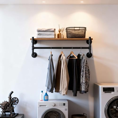 webi wall mounted clothes rack with shelf,30" industrial, front angle view