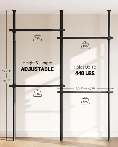 floor to ceiling clothes rack, heavy-duty telescopic garment, close-up detail