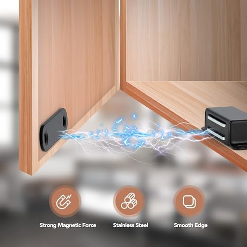 ravinte matte black magnetic door catch, black cabinet shown in use