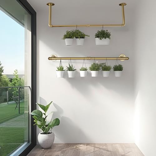 addgrace industrial pipe clothing garment rack gold 34.5, front angle view