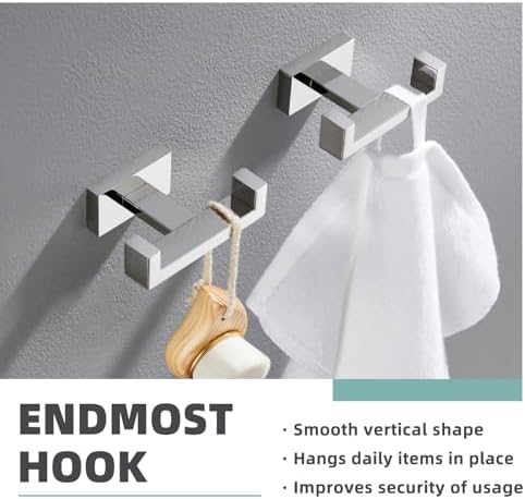 aplusee double towel hooks for bathroom, polished chrome, close-up detail